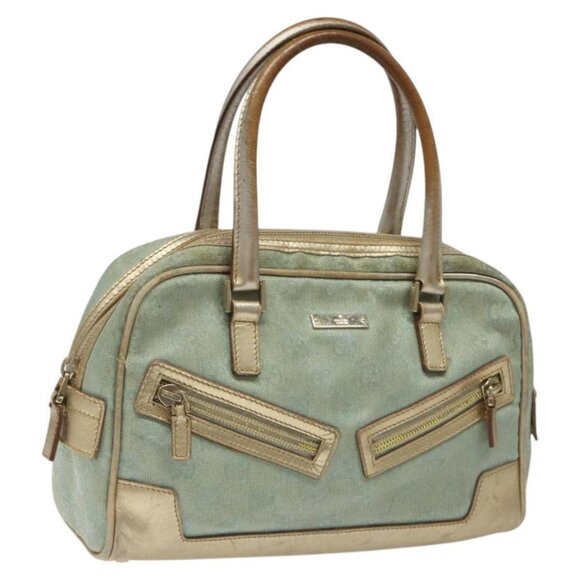 GUCCI GG Canvas Hand Bag Light Blue Gold Auth - Picture 1 of 16
